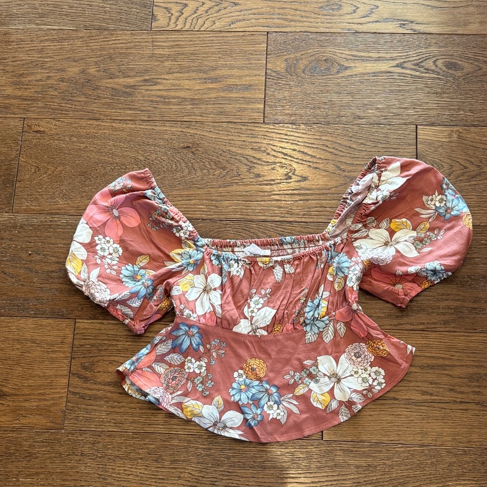 O'Neill Floral Puff Sleeve Blouse - Pink and White